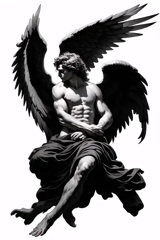 Male Angel With Wings Spread Looking Down