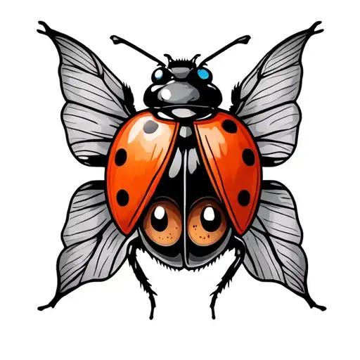 Ladybug With A Brown Eye Inbetween Its Wings