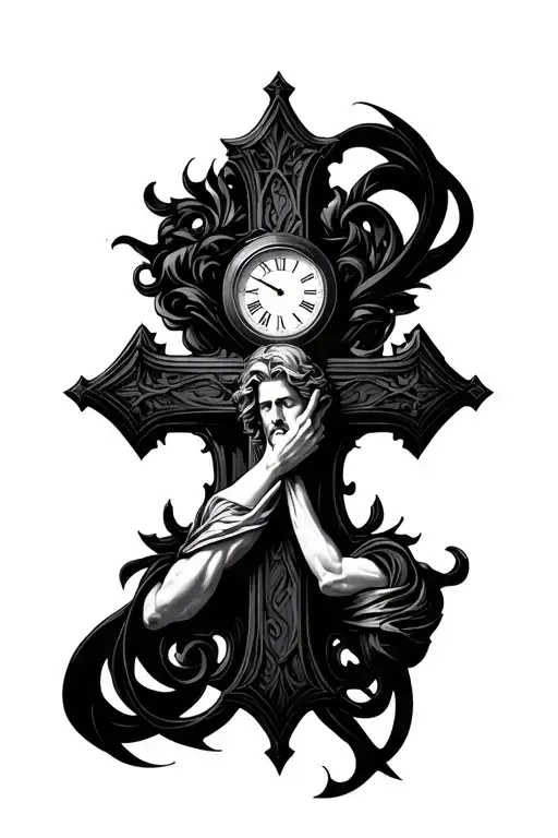 Cristian Cross With A Clock Above It