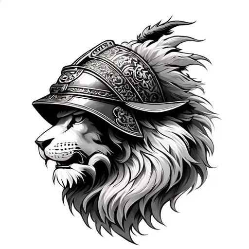 Lion In A Samurai Helmet Adorned