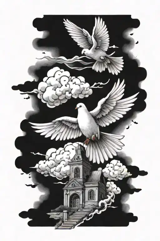 Dove Flying Over Clouds With Heaven Stairs And The Word Botelho Somewhere In It