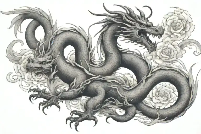 Black Japan Dragon With Long Body And Without Wings