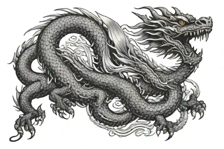 Black Japan Dragon With Long Body And Without Wings