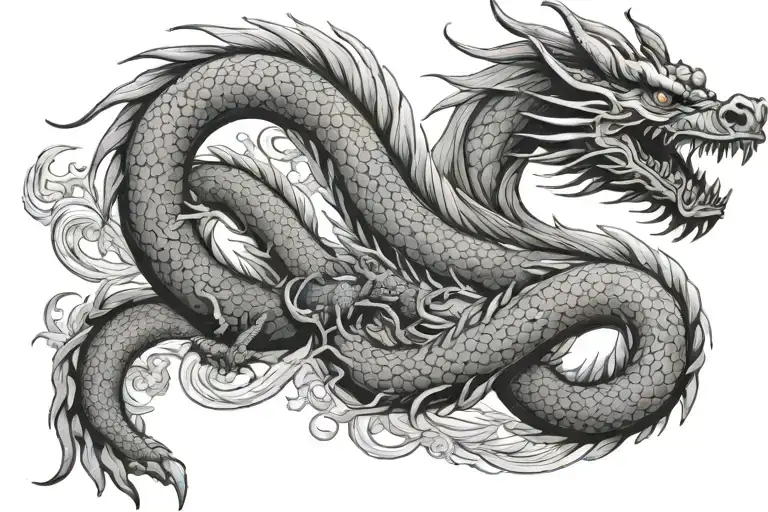 Black Japan Dragon With Long Body And Without Wings