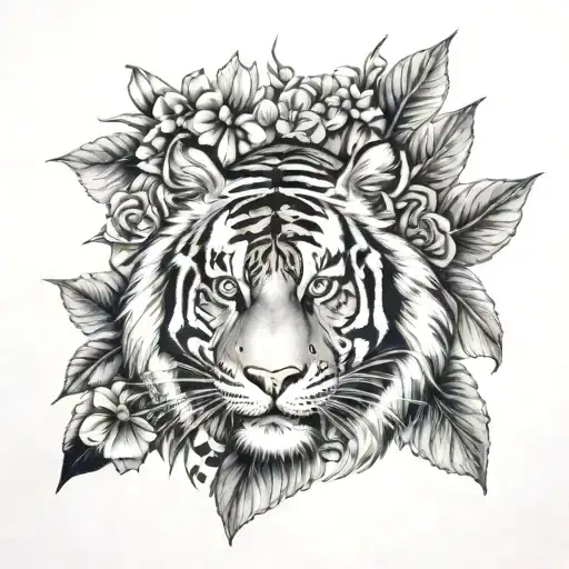 Tiger Surrounded By Forest Flowers