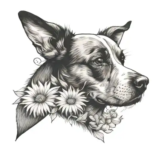 Daisies And Sweet Pea Flower Around Dog Nose Print