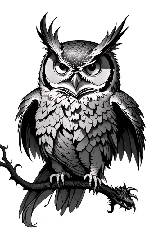 Owl With Dragon Flying