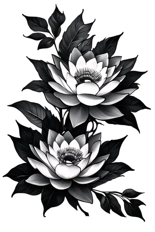 Lotus Flowers And Leaves