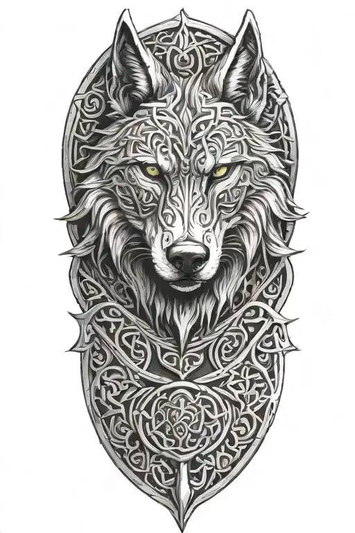 Black Wolf On Celtic Armor