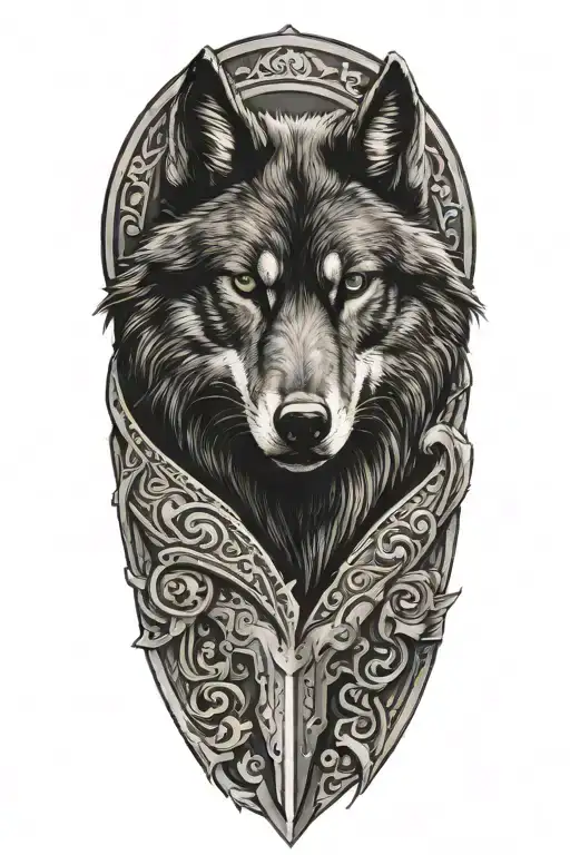 Black Wolf On Armor Looking Forward