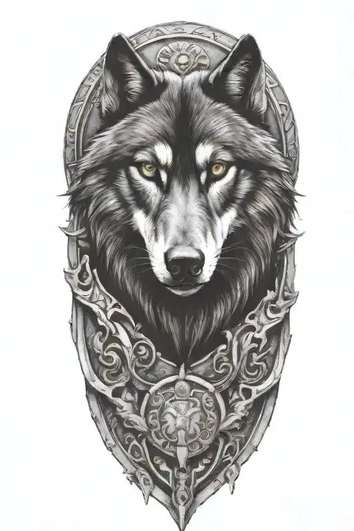 Black Wolf On Armor Looking Forward