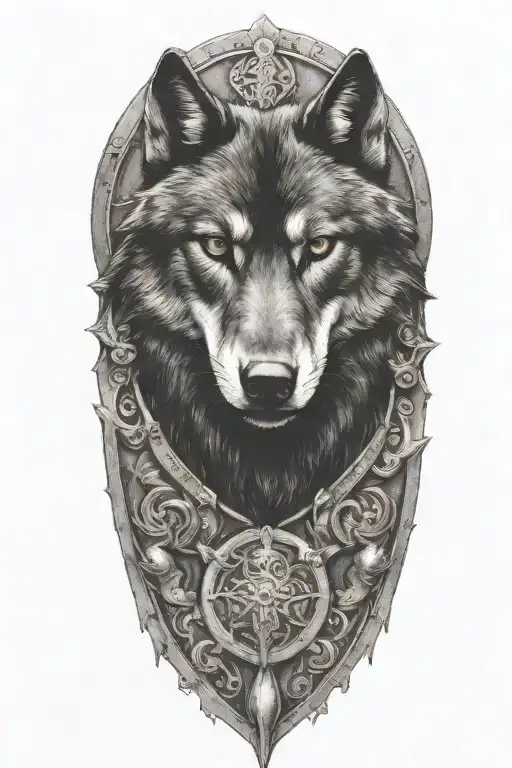 Black Wolf On Armor Looking Forward