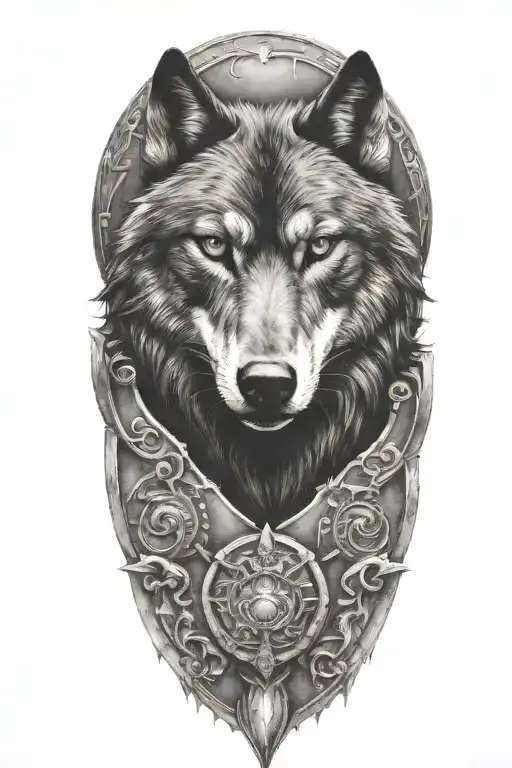 Black Wolf On Armor Looking Forward Facing Female Pretty