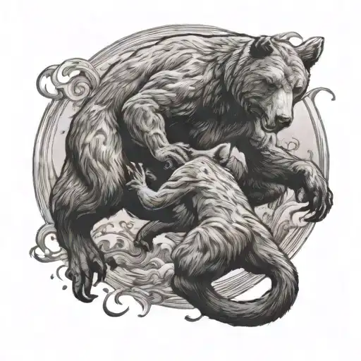 Bear Fighting A Kangaroo Jumping