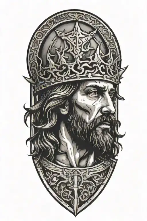 Jesus With Thorns On Head On Top Of Metal Armor