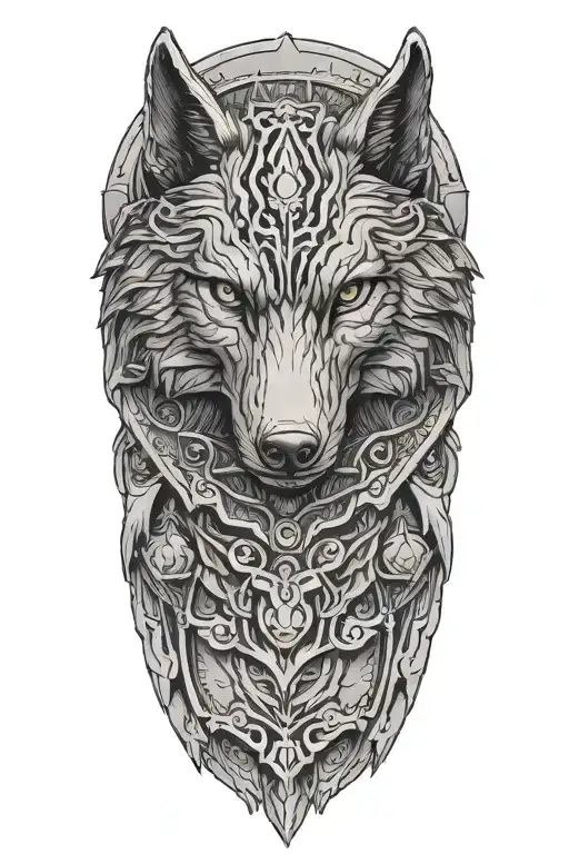 Black Wolf Head On Top Of Metal Armor