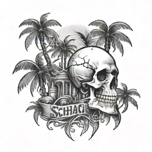 Skull With Palm Trees And The Name Schach Somewhere On It