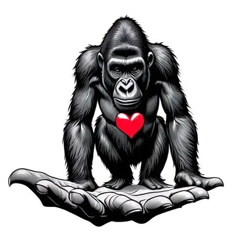 Gorilla Extending Her Hand With A Heart Colors