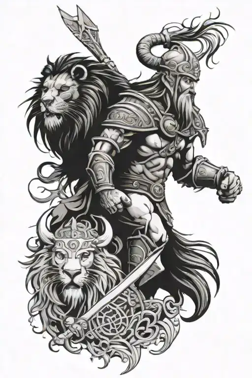 Viking Lion And Warrior