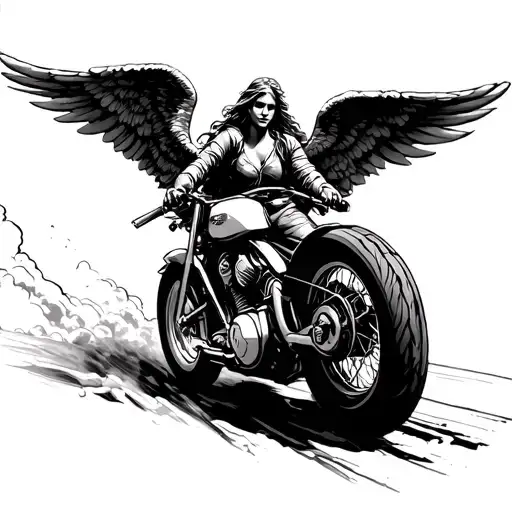 Angel Riding Motorcycle Through Heavens Gates