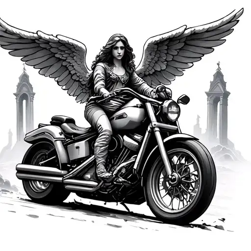 Angel Riding Motorcycle Through Heavens Gates