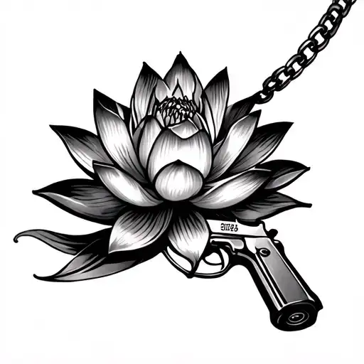 Lotus Flower With Gun Bullet Necklace Around It