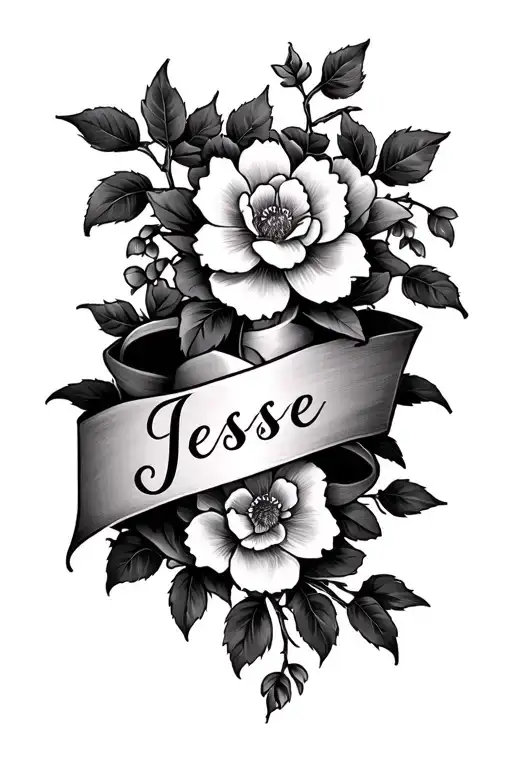 Floral Vine Tattoo With The Name Jesse Hidden Within The Design