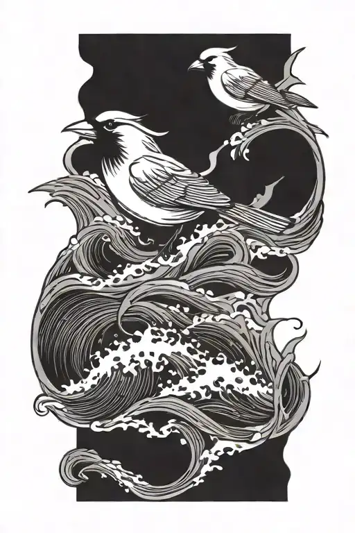 Waves And Cardinal Bird