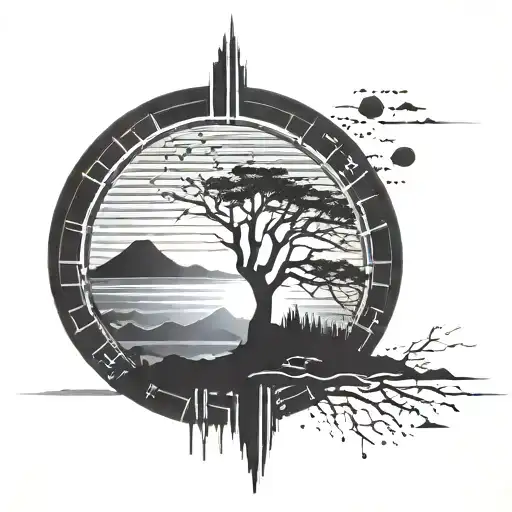 Incorporate Binary Code Elements Into A Sunset Silhouette