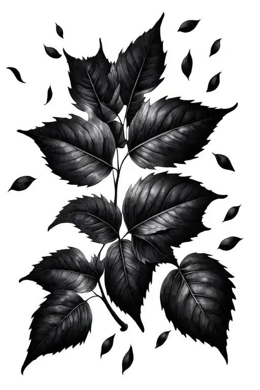 Realism Blackwork Tattoo Leaves Falling