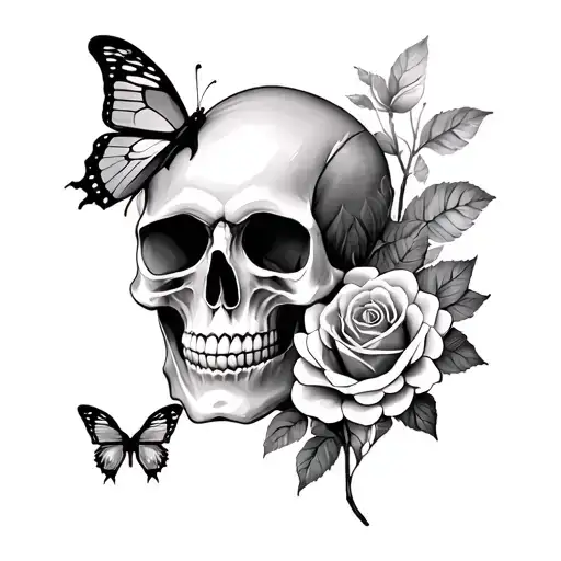Skull Roses Butterfly