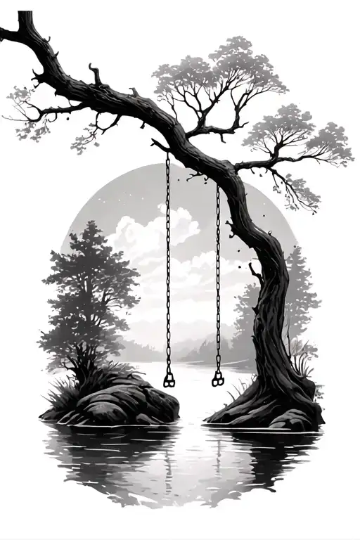 Tree Branch With Swing Into River