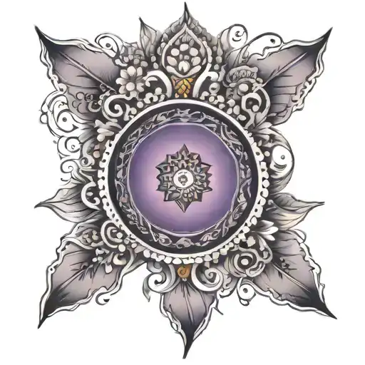 An Intricate Mandala Design With Musical Elements And The Color Purple As The Focal Point