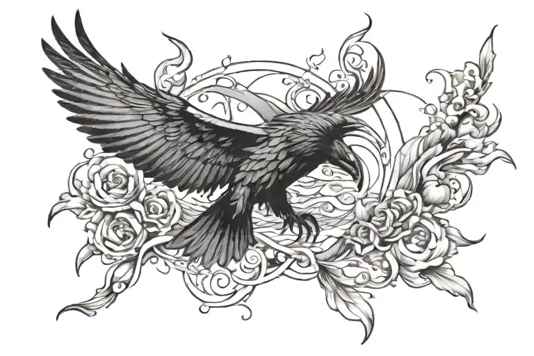Deonte On Forearm With Ocean And Ravens Around