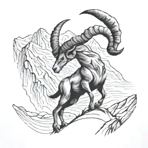 Raised Ibex On Two Legs With Mountains In The Background