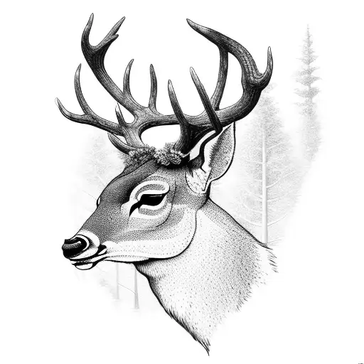 An Intricately Detailed Forest Scene With A Deer In The Foreground