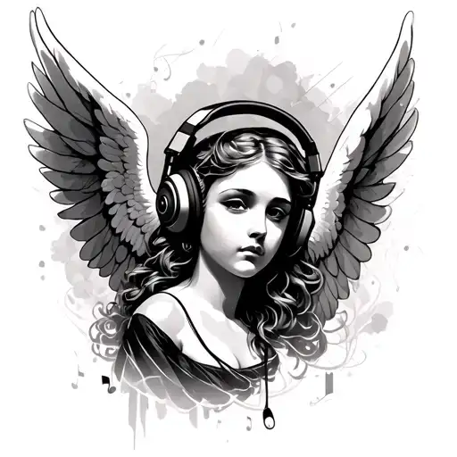 Angel With Headphones Music Tattoo
