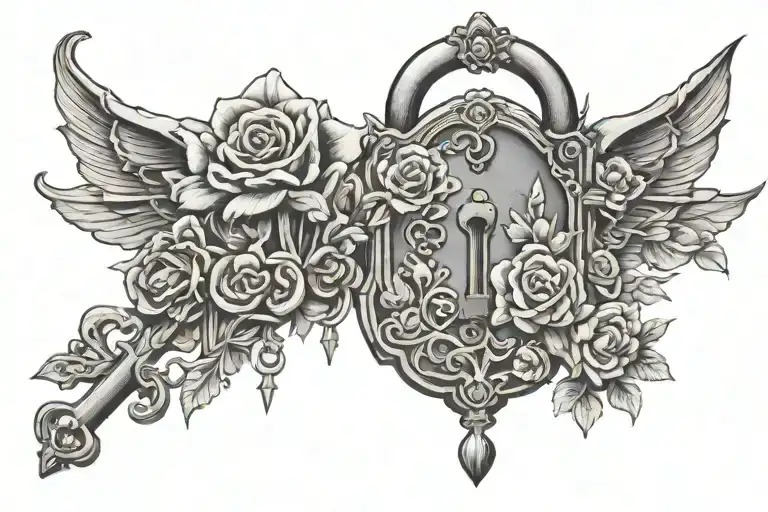 Gothic Lock And Key With Flowers