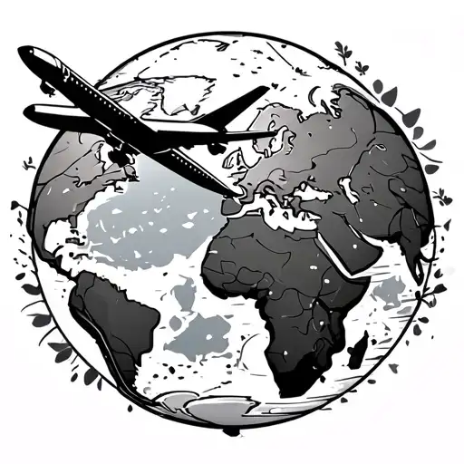 Travel Tattoo With Airplane Flying Over A World