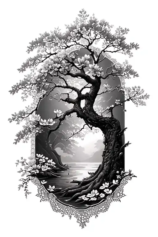 Lace And Sakura Tree