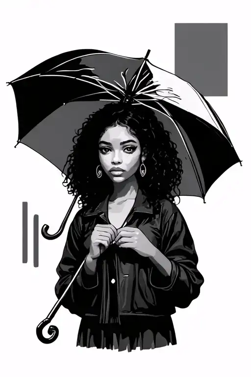 Black Girl Carrying Closed Umbrella