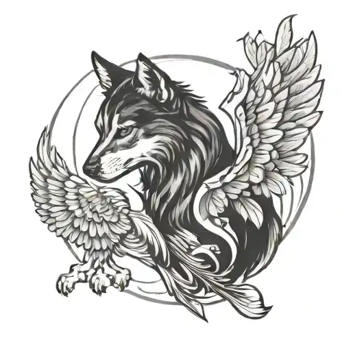 Silhouette Of A Dog And A Cat Surrounded By Wings