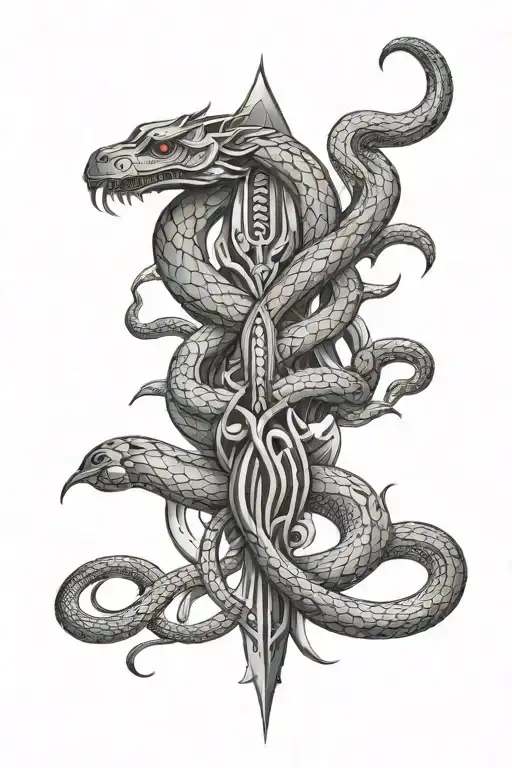 Siva Trishul Weapon With Snake Intertwined