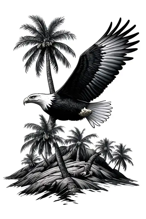 Palm Trees With Eagle Soaring
