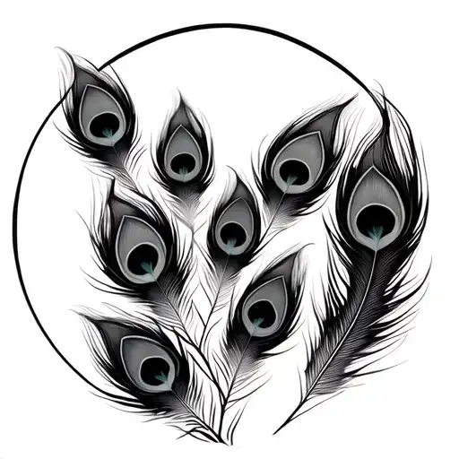 Nine Peacock Feathers In A Hollow Circle