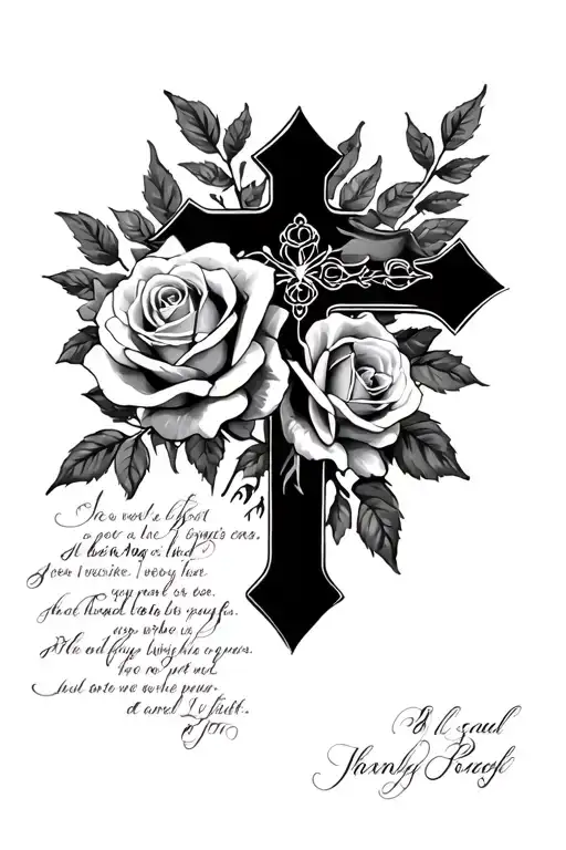 Crosses Roses Bible Verse Written