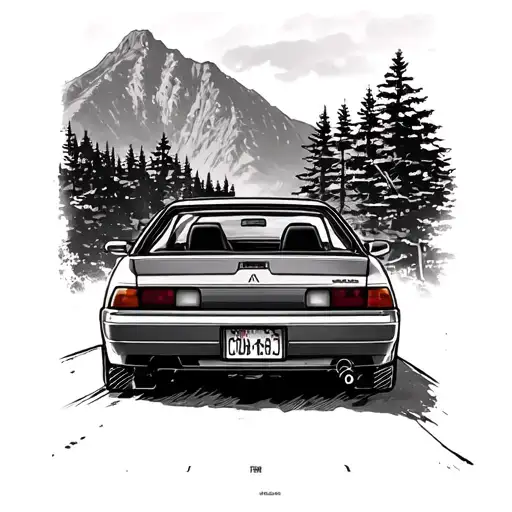 Rear View Of 1990 Type R Acura Integra Driving Up With A Mountain And Tree View
