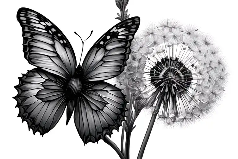 Dandelion Tattoo Half Alive Half Blowing With Butterfly