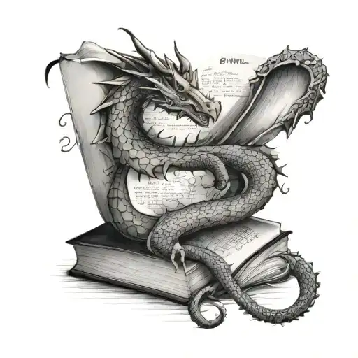 Create A Dragon Curled Around A Book With Korean Lettering On The Pages