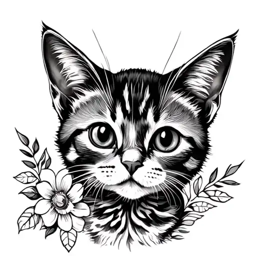 Stencil Cat Fine Line Floral Kitten